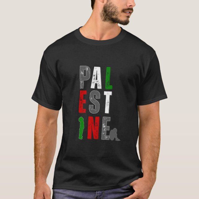Camiseta PALESTINA con letras en Distressed Bold – (Anverso)