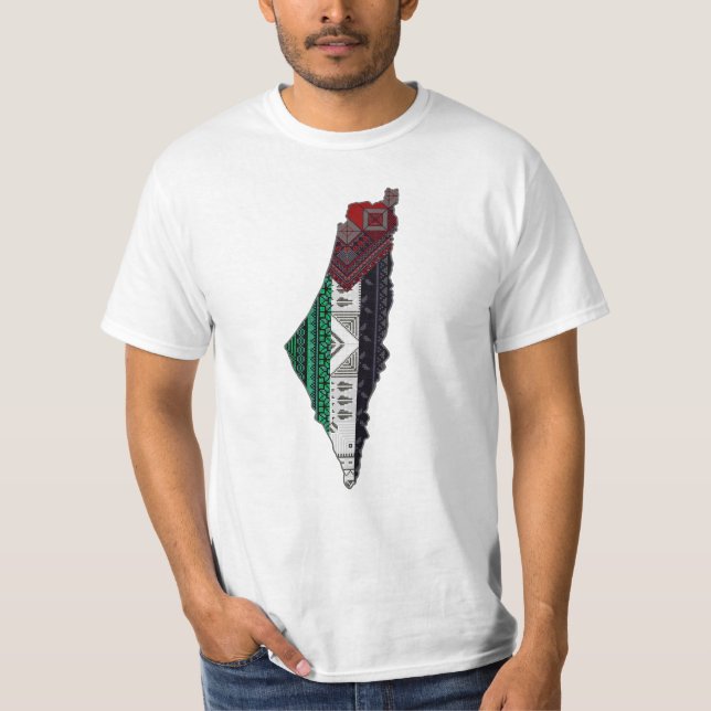 Camiseta Palestina Embroidery tatreez Mapa de la bandera de (Anverso)