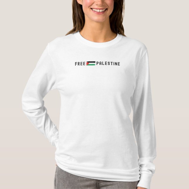Camiseta PALESTINA GRATUITA para mujer manga larga blanca (Anverso)