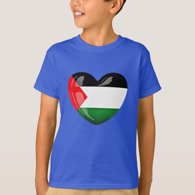 Camiseta Palestina Libre. Bandera palestina en forma de cor (Anverso)