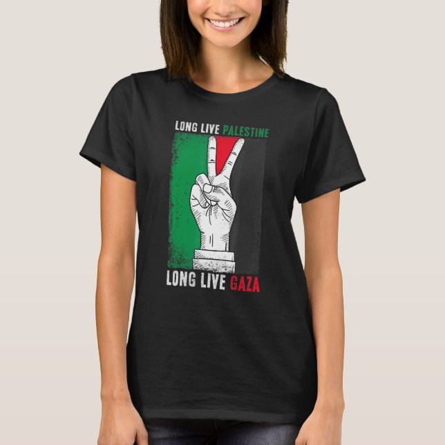 Camiseta Palestina Libre con bandera de Gaza viva con bande (Anverso)