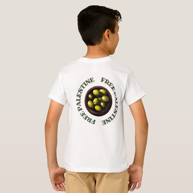 CAMISETA PALESTINA LIBRE DE OLIVOS PALESTINOS DE LARGA VIDA (Reverso completo)