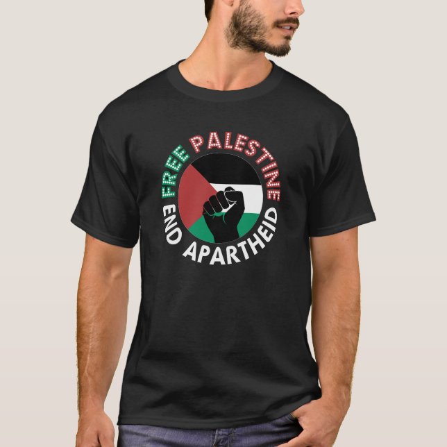 Camiseta Palestina Libre termina con bandera del Apartheid  (Anverso)