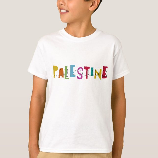 Camiseta PALESTINA Nombre árabe Diseño infantil colorido (Anverso)