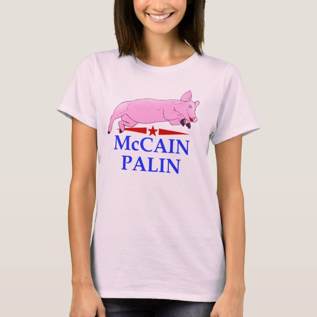 Camiseta Palin, lápiz labial del cerdo de McCain (Anverso)