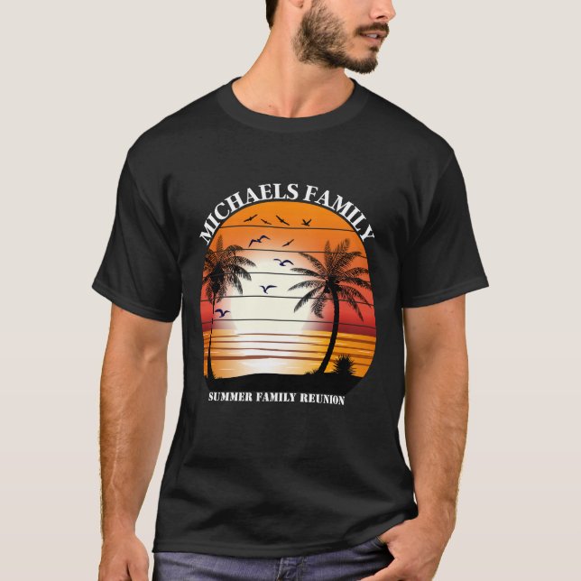 Camiseta Palm de playa de verano de verano de Reunión Famil (Anverso)