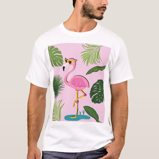 Camiseta Palm Flamingo deja diseño tropical (Anverso)