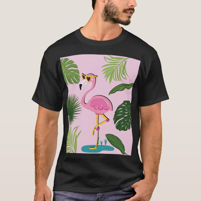 Camiseta Palm Flamingo deja diseño tropical (Anverso)