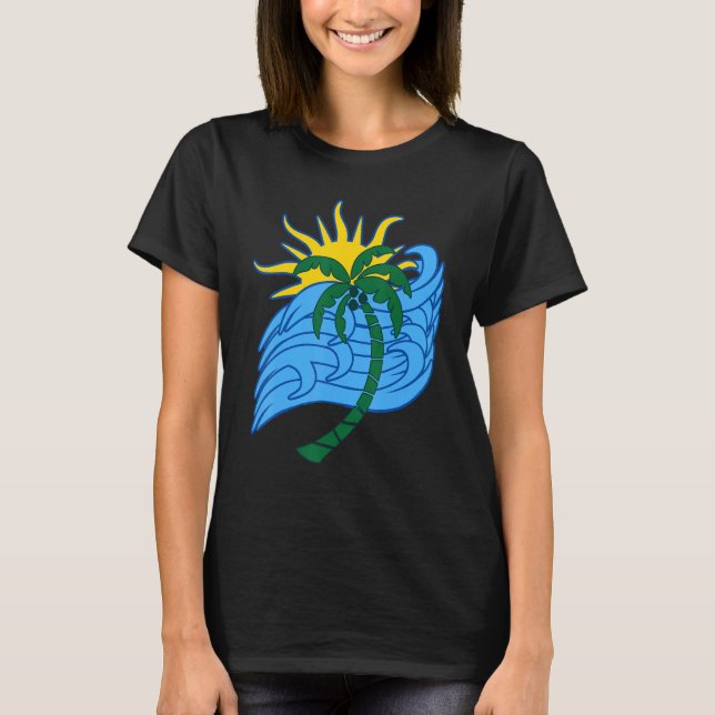 Camiseta Palm Tree Blue Ocean Waves Tropical Sun Palm Tree (Anverso)