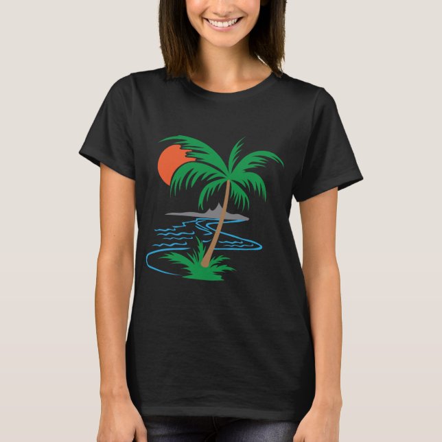 Camiseta Palm Tree by the River | Tropical Sunset Art (Anverso)