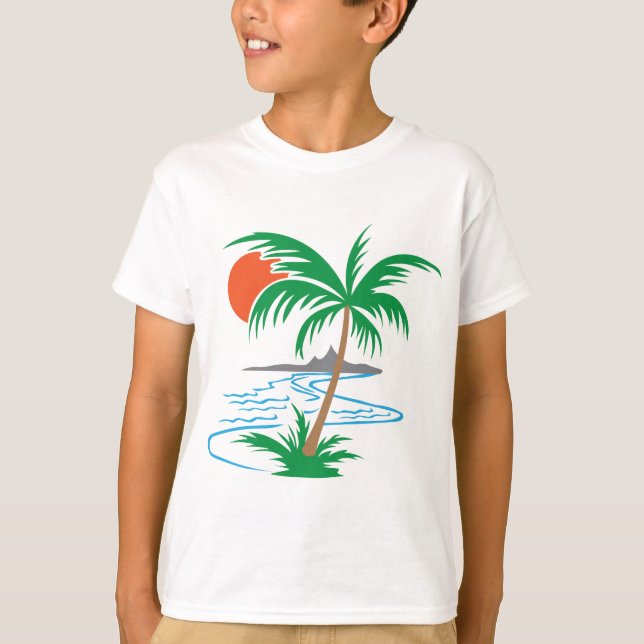 Camiseta Palm Tree by the River | Tropical Sunset Art (Anverso)