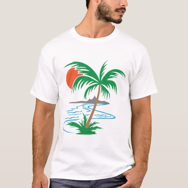 Camiseta Palm Tree by the River | Tropical Sunset Art (Anverso)