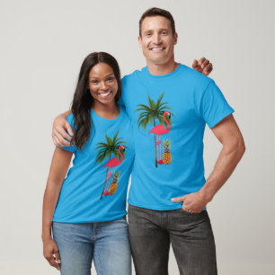 Camiseta Palm Tree Pink Flamingo Pineapple Unisex