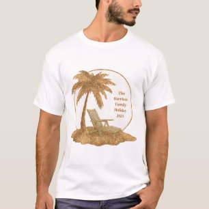 Camiseta Palm Tree Purpurina dorado con texto Personalizado