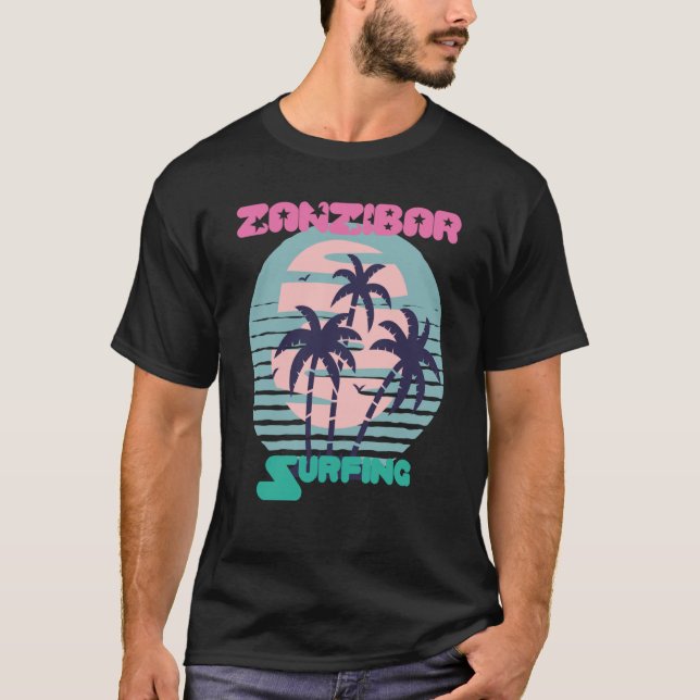 Camiseta Palm tree Surfing Zanzibar Beach Vacation Island S (Anverso)
