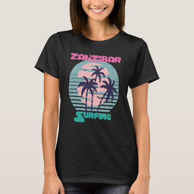 Camiseta Palm Tree Surfing Zanzibar Beach Vacation Island S (Anverso)