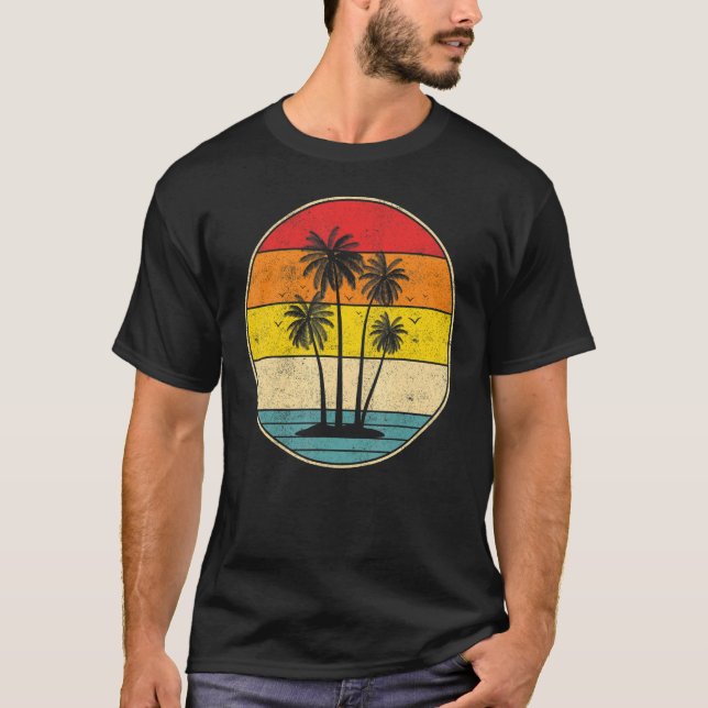 Camiseta Palm Tree Tropical Beach Cuidada Estilo Retro Vint (Anverso)