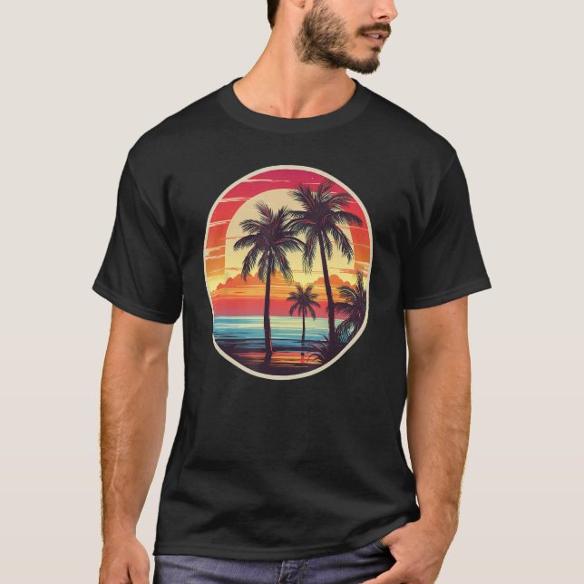 Camiseta Palm Tree Tropical Beach Vintage Retro Styl (Anverso)