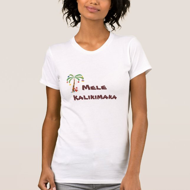 Camiseta palm_tree_xmas, Mele Kalikimaka (Anverso)