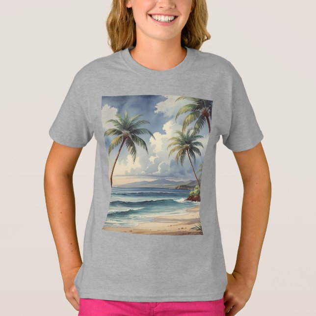 Camiseta Palm Trees Hawaiian Travel Honolulu Blue Sea (Anverso)