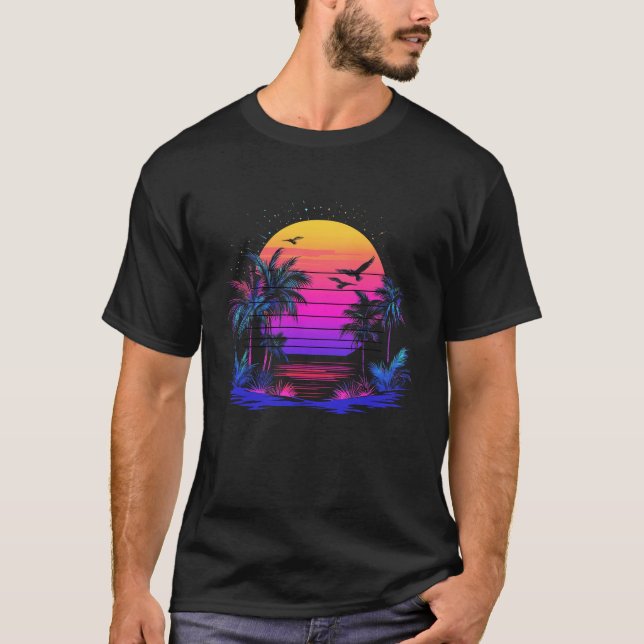 Camiseta Palm Trees Retro 80 Estética Art Vapo de los 90 (Anverso)