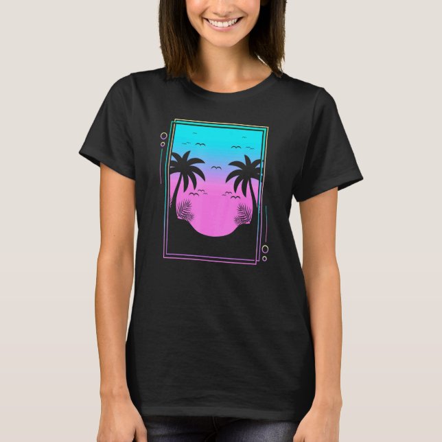 Camiseta Palm Trees Sunrise Beach Tropical Summer Vapor de  (Anverso)