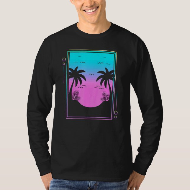 Camiseta Palm Trees Sunrise Beach Tropical Summer Vapor de  (Anverso)