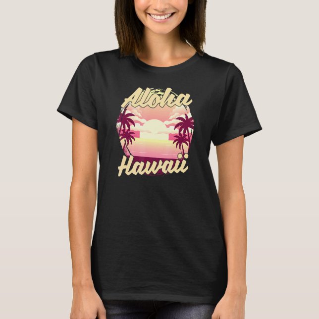 Camiseta Palm Trees Tropical Hawaiano Summer Sunset Aloha H (Anverso)