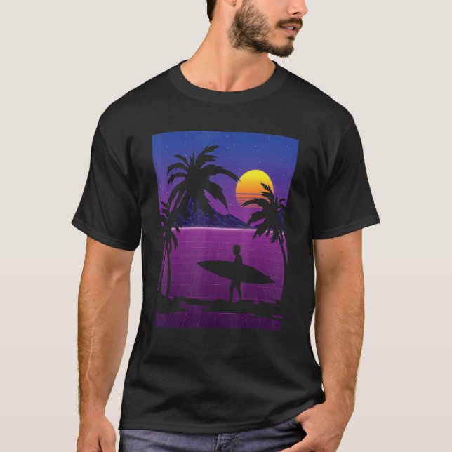 Camiseta Palm Trees Vaporwave Surfer Synthwave Sunset Surfi (Anverso)