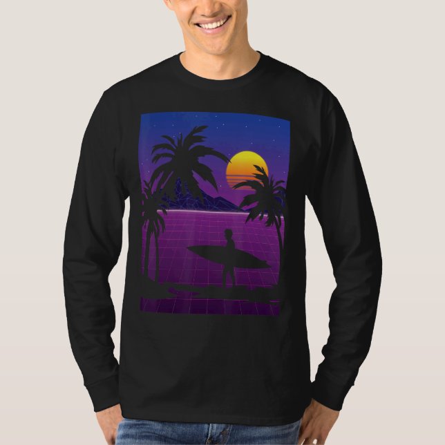 Camiseta Palm Trees Vaporwave Surfer Synthwave Sunset Surfi (Anverso)