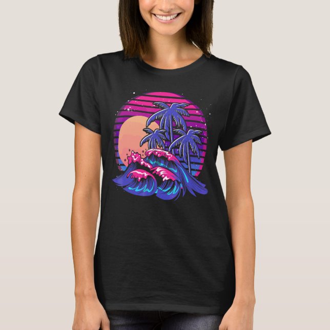 Camiseta Palm Trewaves Océano Vaporwave Sunset Tropical S (Anverso)