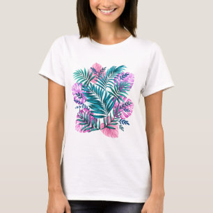 Camiseta Palm tropical rosa y Verde azulada y hojas de mons