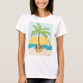 Camiseta Palma de guitarra al atardecer en la playa