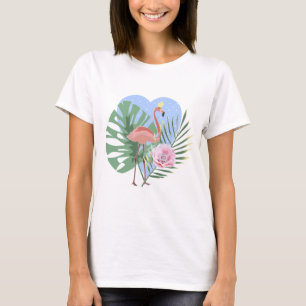 Camiseta Palma de hoja tropical Flamingo rosa