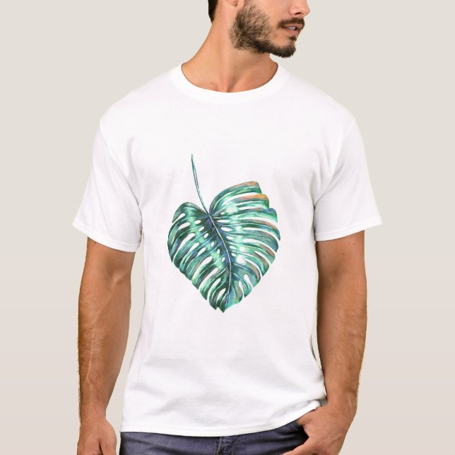 Camiseta Palma verde de la hoja del monstera tropical (Anverso)