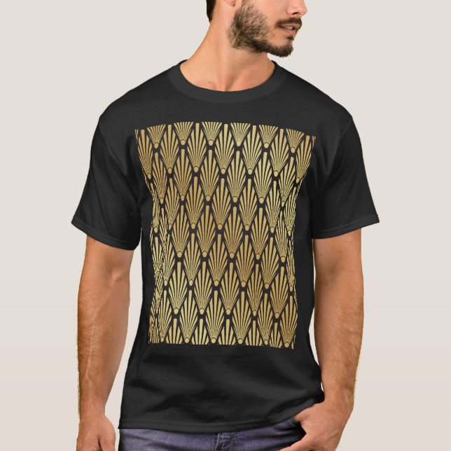 Camiseta Palmas Art Deco: Oro Negro. (Anverso)