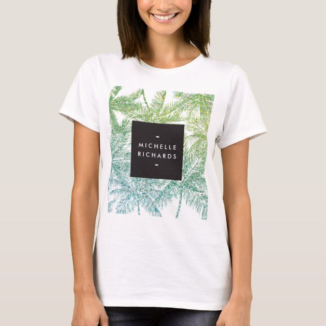 Camiseta Palmas Purpurinas Tropical Green/Aqua (Anverso)