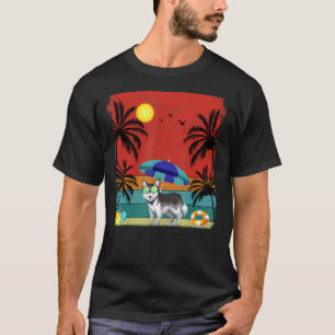Camiseta Palmera de coco de playa Perro Husky Siberiano Ret