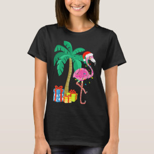 Camiseta Palmera de Navidad de Flamenco Rosa Tropical Xmas