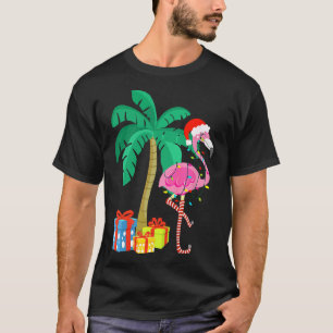 Camiseta Palmera de Navidad Flamenco Rosa Xmas Tropical Div