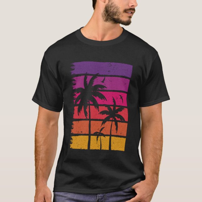 Camiseta Palmera del Atardecer Retro  1 (Anverso)
