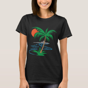 Camiseta Palmera junto al río Arte de puesta de sol tropi
