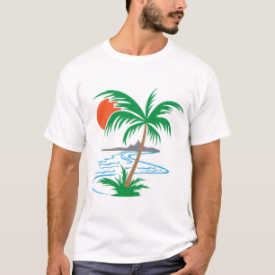Camiseta Palmera junto al río   Arte de puesta de sol tropi
