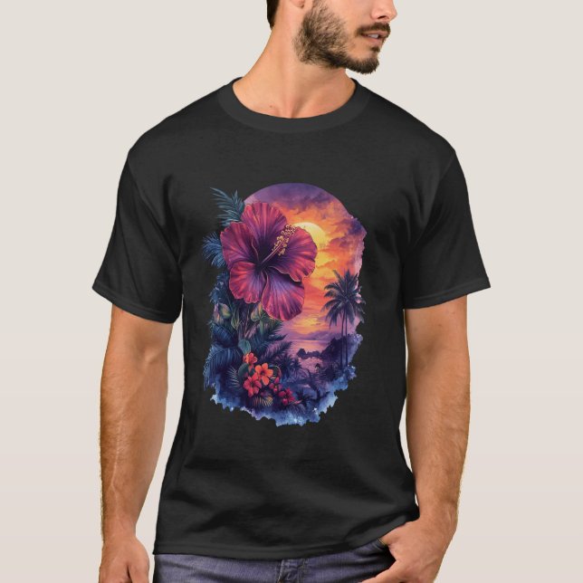Camiseta Palmera Retro Puesta de Sol (Anverso)