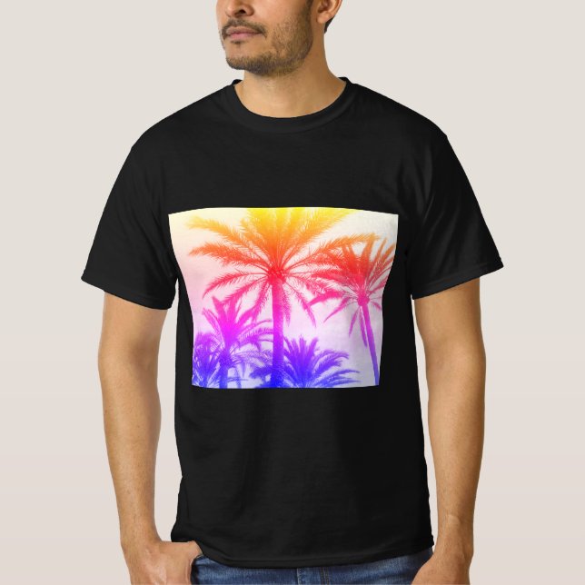 Camiseta palmera tropical en el ambiente de verano del neón (Anverso)