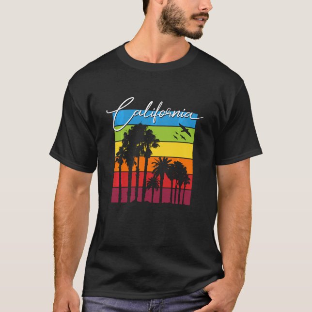 Camiseta Palmeras arcoiris de California Souvenir Cali (Anverso)