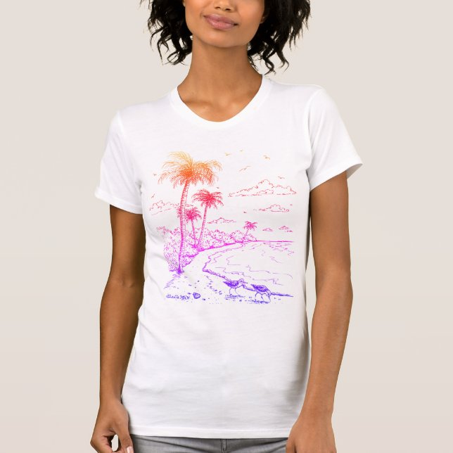 Camiseta Palmeras arcoiris y vida de playa de Sandpiper (Anverso)