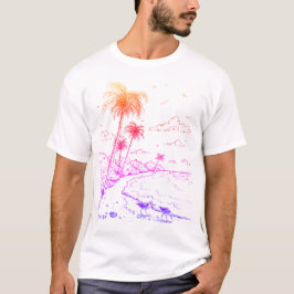 Camiseta Palmeras arcoiris y vida en playa de arena T-Shir