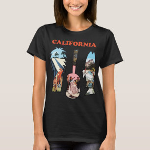 Camiseta Palmeras de California y Surf Retro Azul Viaje