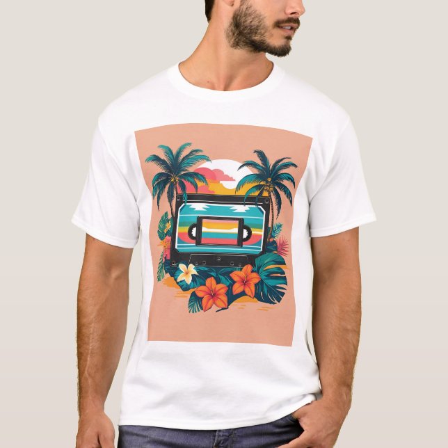 Camiseta Palmeras de Cassette - Tee de Isla de la Música Tr (Anverso)